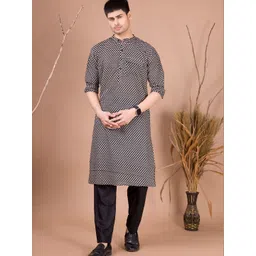 SHIWAM ETHNIX Geometric Printed Band Collar Cotton Straight Kurta-picture-35