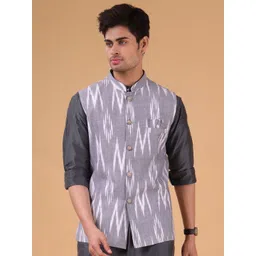 SHIWAM ETHNIX Ikat Printed Cotton Nehru Jacket-picture-11