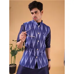 SHIWAM ETHNIX Ikat Printed Cotton Nehru Jacket image 1