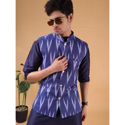 SHIWAM ETHNIX Ikat Printed Cotton Nehru Jacket image 5