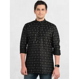 SHIWAM ETHNIX Men Black Printed Above Knee Length Short Kurta-picture-17