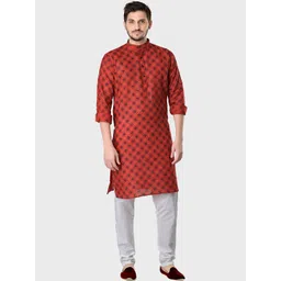 SHIWAM ETHNIX Men Red Geometric Printed Regular Straight Cotton Kurta-picture-12