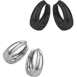 shobhram 2 Pair Black Silver 316L Stainless Steel Studs Earring Bali Earrings for Men and Boys | Fashion Non Piercing Earrings for Men-picture-17