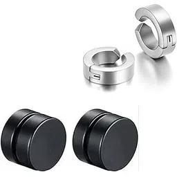 shobhram 2 Pair Combo Non Piercing And Magnetic Earrings for Men and Boys | Stainless Steel Earrings for Boys | ComNonPearSTEa-19-picture-29