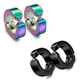 shobhram 2 Pair Rainbow Black 316L Stainless Steel Studs Earring Bali Non Pierced Earrings for Men and Boys | Fashion Non Piercing Earrings for Men-picture-19