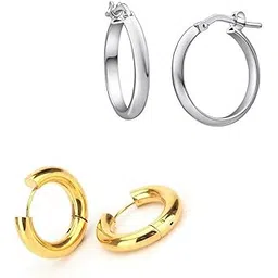 shobhram 2 Pair Silver Gold 316L Stainless Steel Studs Earring Bali Earrings for Men and Boys | Fashion Non Piercing Earrings for Men-picture-11