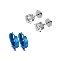 shobhram Set Of 2 Silver-Plated Artificial Stones Studded Contemporary Studs-picture-33