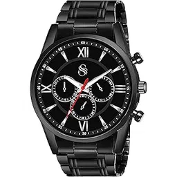shocknshop Analog Black Stainless Steel Chain Wrist Watch for Men Boys (Black Colored Dial Strap)-picture-24