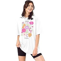 shodox Bio-Washed Anti Bacterial 100% Pure Cotton Women’s Oversized Aesthetic Premium Printed T-Shirt | Cozy Soft, Less Wrinkles Loose Fit, Drop Shoulder, Korean Baggy Style Tees for Girls-picture-21