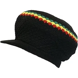 shoe string king Rasta Dread Knit Tam Hat - Dreadlocks Cap (Large Round Black/Red/Yellow/Green, with Brim)-picture-28