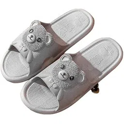 shoemusq Slippers For Women Happy Bear Design Flip Flops Chappals Slides Sandals Stylish Sleeper Girls Ladies | Grey | Size 8-picture-26