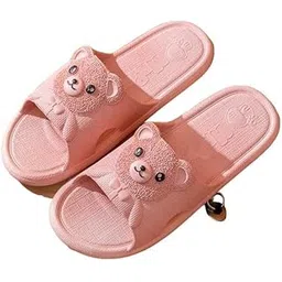 shoemusq Slippers For Women Happy Bear Design Flip Flops Chappals Slides Sandals Stylish Sleeper Girls Ladies | Pink | Size 6-picture-49