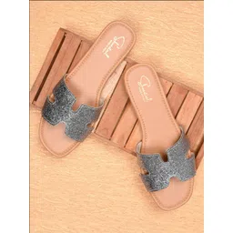 Shoestail Women Textured Open Toe Flats-picture-34