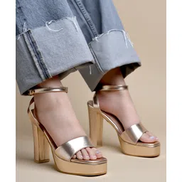 Shoetopia Ankle Strap Closure Solid Platform Block Heel - Rose Gold-picture-23