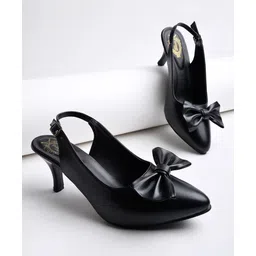 Shoetopia Bow Applique Detailed Buckle Closure Pump Sandals - Black-picture-22