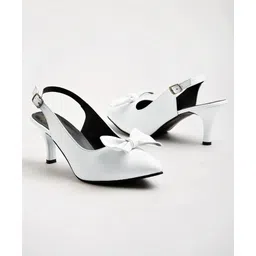 Shoetopia Bow Applique Detailed Buckle Closure Pump Sandals - White-picture-30