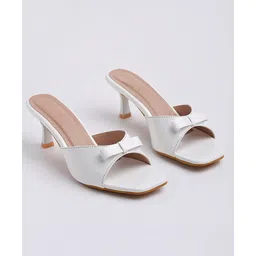 Shoetopia Bow Applique Detailed Slip On Heeled Sandals - White-picture-41