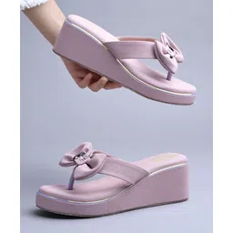 Shoetopia Bow Applique Detailed Wedges Heel Sandals - Peach-picture-22