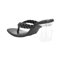 Shoetopia Braided Strap Solid Block Heel Sandals - Black image 3