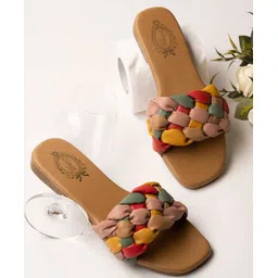 Shoetopia Cable Knit Designed Colour Blocked Slip On Sandals - Tan-picture-17