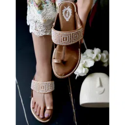 Shoetopia Chic Comfort and Stylish Rose Gold Kolhapuri Flats for Women image 4