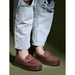 Shoetopia Classic Brown Slip On Loafers for Women-picture-18