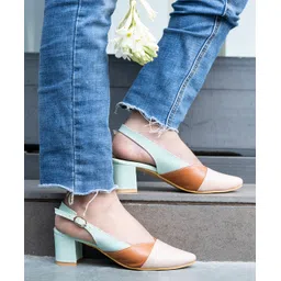 Shoetopia Colour Blocked Heel Sandals - Cream-picture-17