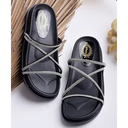 Shoetopia Criss Cross Detailed Rhinestones Embellished Sandals - Black-picture-27