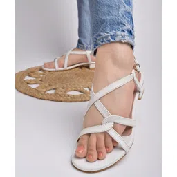 Shoetopia Criss Cross With Buckle Closure Heel Sandals - White-picture-17