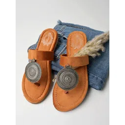 Shoetopia Embellished Suede Ethnic T-Strap Flats-picture-49