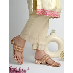 Shoetopia Embroidered Rose Gold Kolhapuris-picture-16