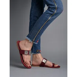 Shoetopia Ethnic Embellished Suede One Toe Flats-picture-16