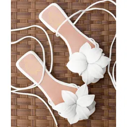 Shoetopia Floral Applique Detailed Tie Up Sandals - White-picture-24