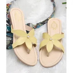Shoetopia Floral Designed Pearl Embellished Flat Sandals - Yellow-picture-16