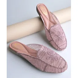 Shoetopia Floral Embroidered Mule Slip On Flats - Peach-picture-19