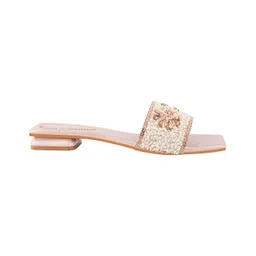 Shoetopia Floral Shaped Rhinestones Embellished Sandals - Rose Gold image 4