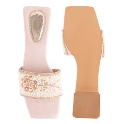 Shoetopia Floral Shaped Rhinestones Embellished Sandals - Rose Gold image 5