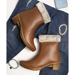 Shoetopia Fur Detailed Zipper Boots - Tan-picture-11