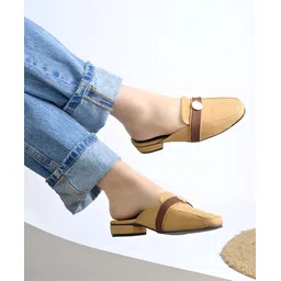 Shoetopia Geometric Embellished Slip On Sandals - Tan-picture-26