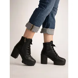 Shoetopia Girls Black Block Heeled Boots-picture-41