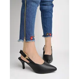 Shoetopia Girls Pointed Toe Kitten Pumps With Backstrap-picture-40