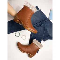 Shoetopia Girls Tan Brown Solid Regular Boots-picture-34