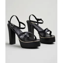 Shoetopia High Block Heel Ankle Strap Sandals - Black-picture-24