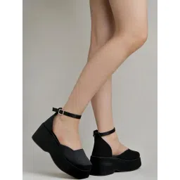 Shoetopia Kids Black Ankle Strap Wedges-picture-39