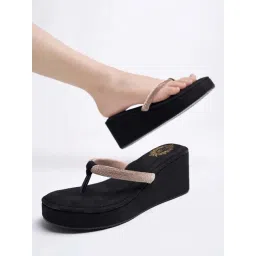 Shoetopia Kids Rose Gold & Black Thong Sandals-picture-20