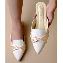 Shoetopia Knot Designed Slip On Mules - Cream-picture-28