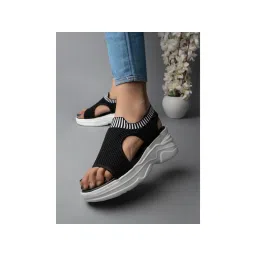 Shoetopia Lightweight Comfortable Daily Wear & Trendy Flatforms Black Sandals-picture-39