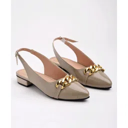 Shoetopia Metal Applique Detailed Buckle Closure Ballerinas - Beige-picture-13