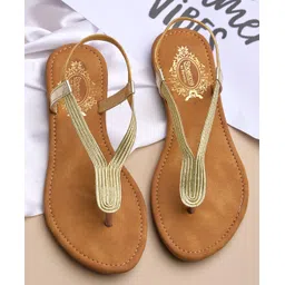 Shoetopia Metallic Strap Detailed Sandals - Gold-picture-31