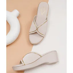 Shoetopia Metallic Trim Detailed Wedge Sandals - Beige-picture-21
